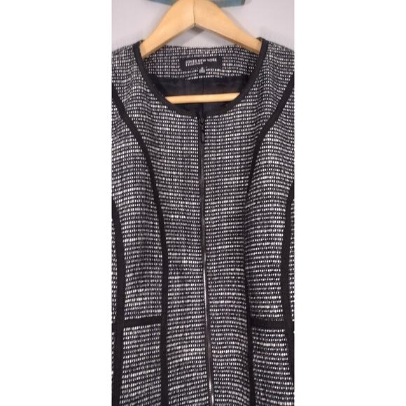 JONES NEW YORK Black Tweed Geometric Trim Zipper Blazer Jacket 10 Office Career - Picture 7 of 16